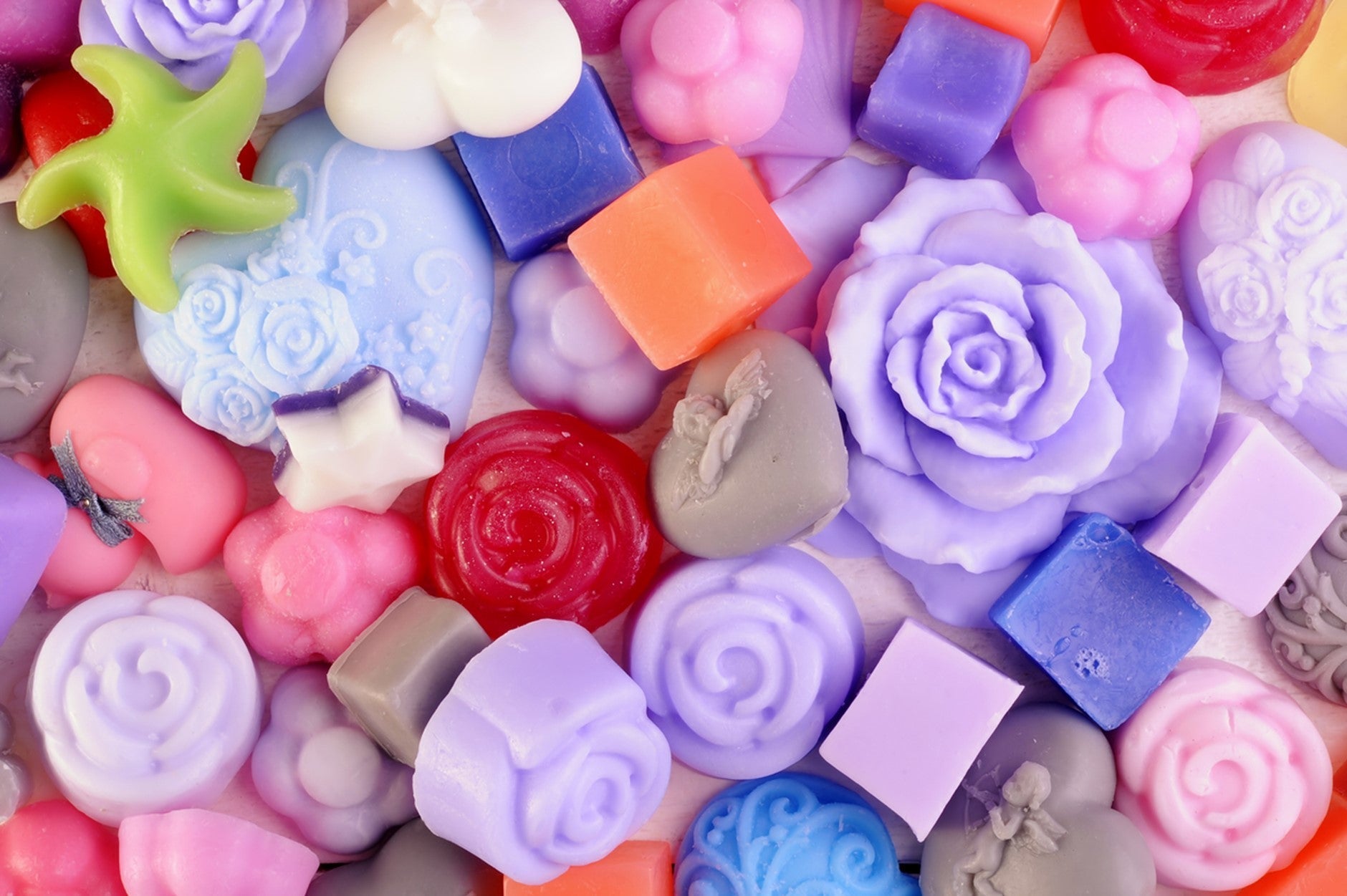A selection of different coloured and shaped wax melts