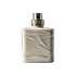 Square clear perfume bottle with a silver spray top and soft frosted finish, featuring a subtle geometric swirl design, displayed on a light background.