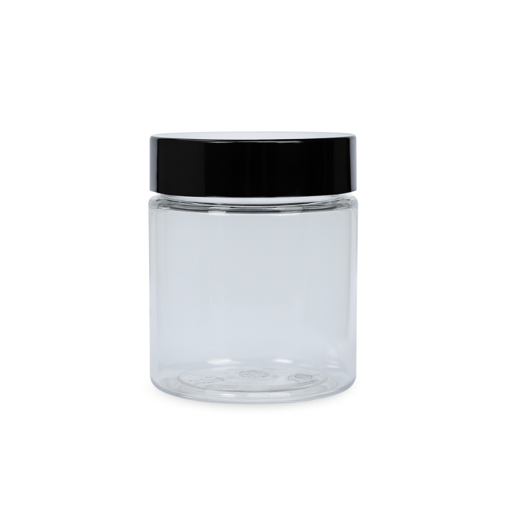 200ml Plastic Jars Pot & Black Lids
