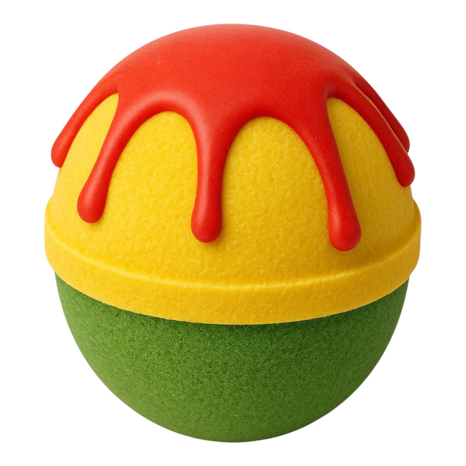 Red Melt and pour soap drizzle on green and yellow bath bomb