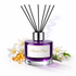 Purple diffuser bottle with 'Aliens Plus' branding on a white background with flowers.