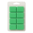 Pack of green square wax melts in a clear plastic packaging on a white background