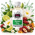 A bottle of Fizzy Whiz Ancient Jing Fragrance Oil centered against a white background, surrounded by illustrative ingredients including white flowers, green limes, red dates, cinnamon sticks, star anise, and honey drops with water splashes.