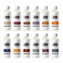 Twelve white plastic bottles of Whiskers Fragrance Oil arranged in two rows of six on a plain white background. Each bottle has a white cap and a white label with a black brand logo and a different colored flavor band near the top.