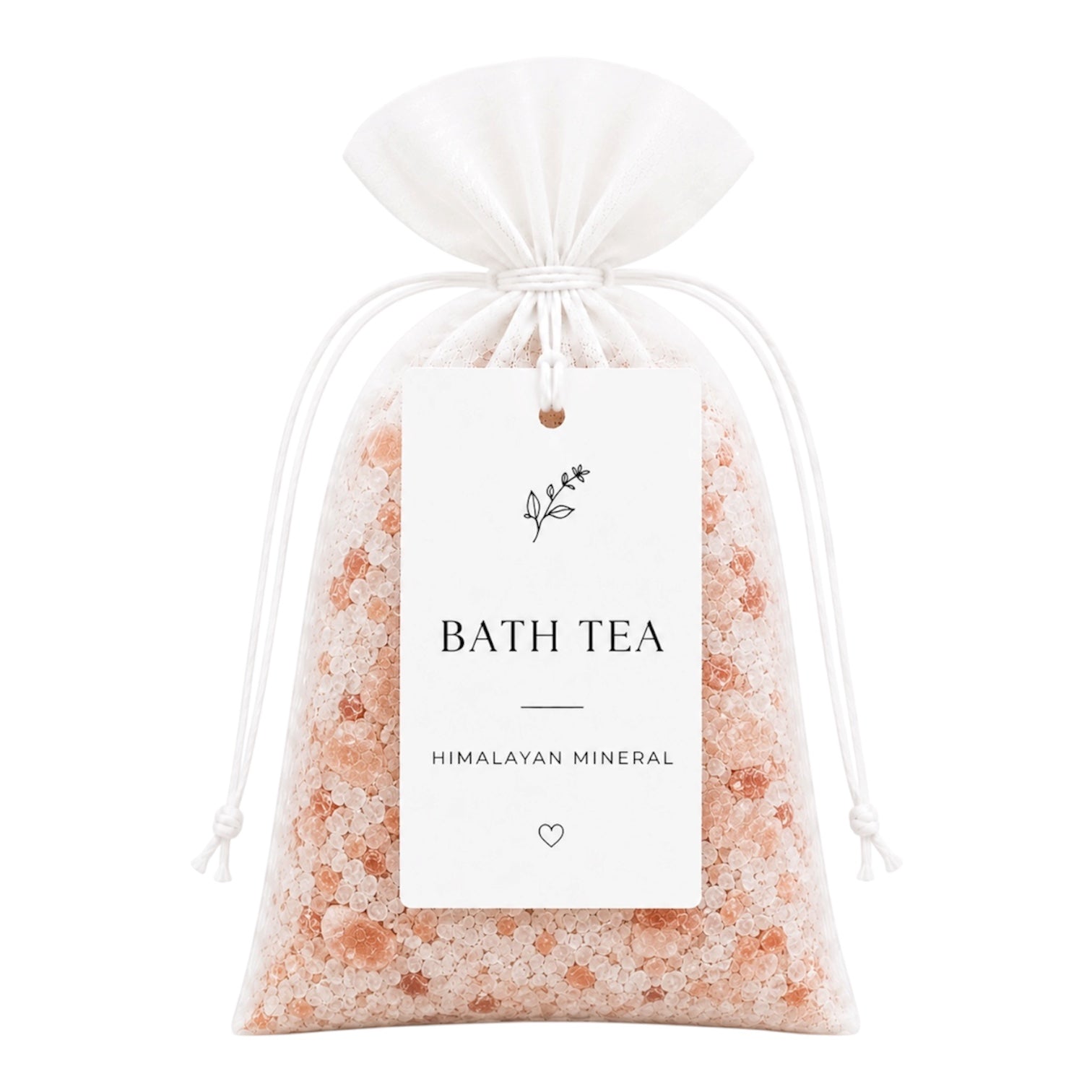 Bag of bath tea with Himalayan mineral label on a white background