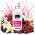 A bottle of Fizzy Whiz 'Berry Splash' fragrance oil centered against a white background, surrounded by fresh berries, flowers, and pink splash graphics to represent the scent profile.