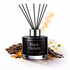 Black reed diffuser bottle with coffee and flower images