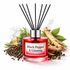 Red diffuser bottle labeled 'Black Pepper & Ginseng' with black sticks, ginger root, and peppercorns on a white background