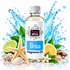 A bottle of Fizzy Whiz Brisa Fragrance Oil centered on a white background, surrounded by ocean-themed props including starfish, seashells, green leaves, citrus slices, and a blue water splash graphic.