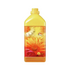 Clear amber plastic bottle with a yellow cap, featuring a vibrant red and yellow floral label with sunflower-style blooms and warm sunshine tones, displayed on a plain light background.