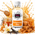 A bottle of Fizzy Whiz Butterscotch Bliss Fragrance Oil centered against a white background, surrounded by honey splashes, a honey dipper, a jar of honey, vanilla beans, white flowers, and caramel cubes. The bottle has a white cap and a white label with orange and black text.