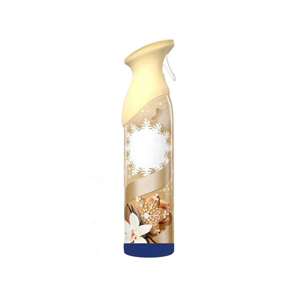 A spray bottle of Reed Diffuser pre-mixed ready-made scented oil with vanilla cookie fragrance, featuring floral design and vanilla pod graphics.