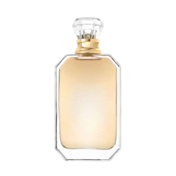 Perfume bottle with gold cap on a white background
