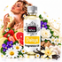 A bottle of Fizzy Whiz Daisys Fragrance Oil is centered against a white background, surrounded by illustrated and photographic scent ingredients including white flowers, strawberries, grapefruit, purple blossoms, cotton, vanilla beans, and a woman spraying perfume. The bottle label clearly shows the brand Fizzy Whiz and the scent name Daisys.