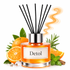 Detol reed diffuser with orange slices, cinnamon sticks, and green leaves on a white background