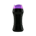Tall black plastic bottle with a contoured shape and purple flip-top cap, shown upright on a light background.