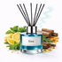 Reed diffuser labeled 'Eros' with lemons, cinnamon sticks, and rosemary on a white background