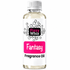 A bottle of Fizzy Whiz 'Fantasy' Fragrance Oil on a solid white background. The bottle is clear glass showing the pale yellow liquid inside, topped with a white ribbed cap and a white label featuring a black and pink logo and text.