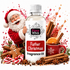 A bottle of Fizzy Whiz 'Father Christmas' fragrance oil is centered against a white background, surrounded by festive props including a Santa Claus figure, cinnamon sticks, an orange slice, a red mug with a snowflake, candy canes, star anise, and a gingerbread man. A holiday splash effect appears behind the bottle.