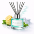 Diffuser with reeds, lemons, and mint leaves on a white background