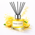 Reed diffuser labeled 'Flashy Lemon' with lemon slices and leaves on a white background