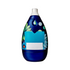 Blue pear-shaped plastic bottle with a white cap and floral pattern, featuring a blank rectangular label area on the front, displayed on a plain light background.