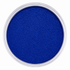 A top-down view of a circular clear plastic container filled with vibrant royal blue glitter powder, set against a solid white background.