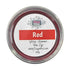 A pot labeled 'Red' Glitter Shimmer Wax Dye by Fizzy Whiz, containing a red colored wax dye with glitter and shimmer particles.