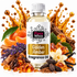 A bottle of Fizzy Whiz Golden Amber Fragrance Oil centered on a white background, surrounded by amber crystals, orange slices, lavender buds, cinnamon sticks, vanilla beans, and a white orchid flower, with a gold liquid splash graphic behind the bottle.