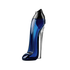 A bottle of Good Girl Fragrance Oil with a design resembling a high-heeled shoe, predominantly blue with a black top.