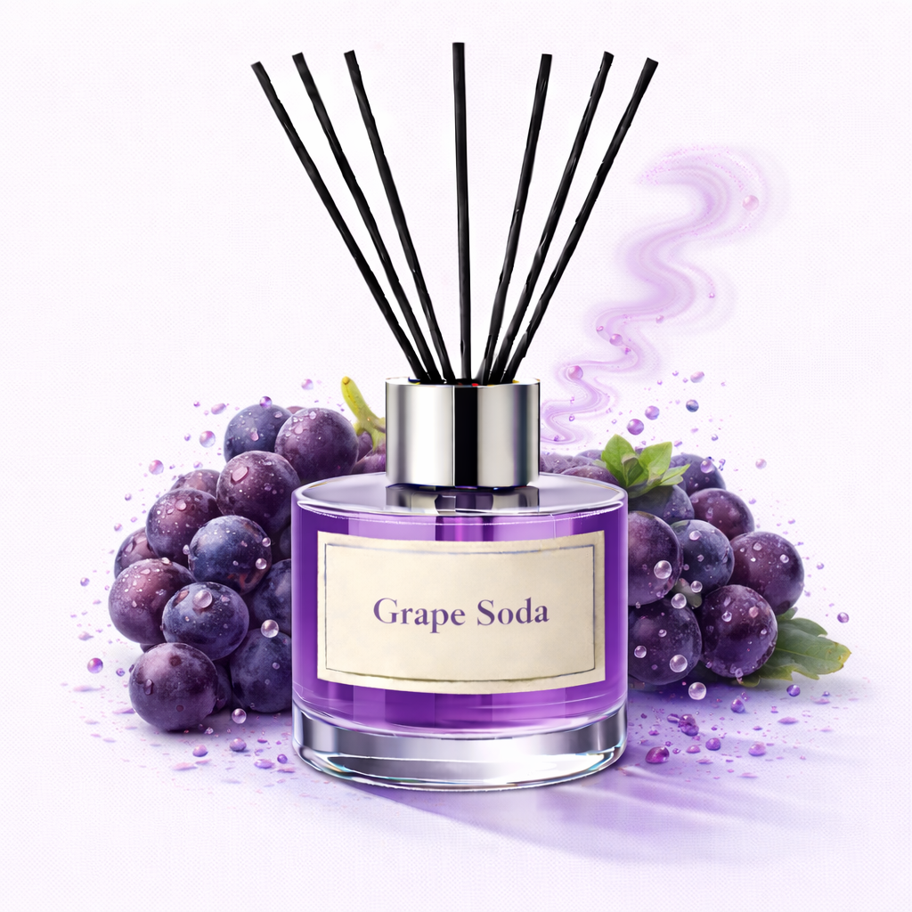 Grape Soda diffuser with grapes on a white background