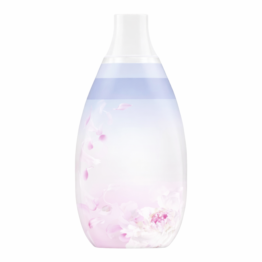 Decorative laundry bottle with floral design on a white background