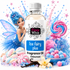 A bottle of Fizzy Whiz 'Ice Fairy plus' fragrance oil centered against a white background, surrounded by themed decorative props including a blue fairy illustration, pastel marshmallows, blue and pink candies, a lollipop, vanilla beans, and a flower. The product label clearly shows the brand Fizzy Whiz and the scent name Ice Fairy plus.