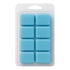 Pack of blue wax melts in a clear plastic mold on a white background