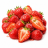 A pile of fresh red strawberries, including whole and halved pieces, glistening with water on a clean white background.