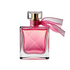 clear rectangle perfume bottle with pink filled liquid and a pink bow 