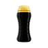 Black contoured plastic bottle with amber flip-top cap, shown upright on a light background.