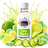 A bottle of Fizzy Whiz Lime Sherbet Fragrance Oil centered on a white background, surrounded by sliced limes, whole limes, and sugar-coated citrus pieces with yellow and green tones and a green liquid splash behind it.