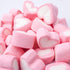 A close-up image of pink marshmallows, with a texture focus on the soft, fluffy surfaces of the candies.