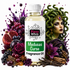 A bottle of Fizzy Whiz 'Medusas Curse' fragrance oil centered against a white background, surrounded by thematic decorative elements including purple grapes, a pomegranate, roses, vanilla pods, and a stylized Medusa head illustration.