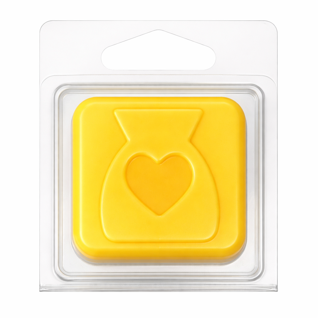 Mini Bright Yellow Wax Burner Clamshell With Hanging Tab on a white background 