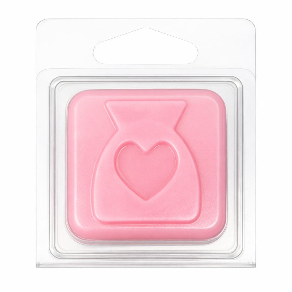 Mini Light Pink Wax Burner Clamshell With Hanging Tab On white background 