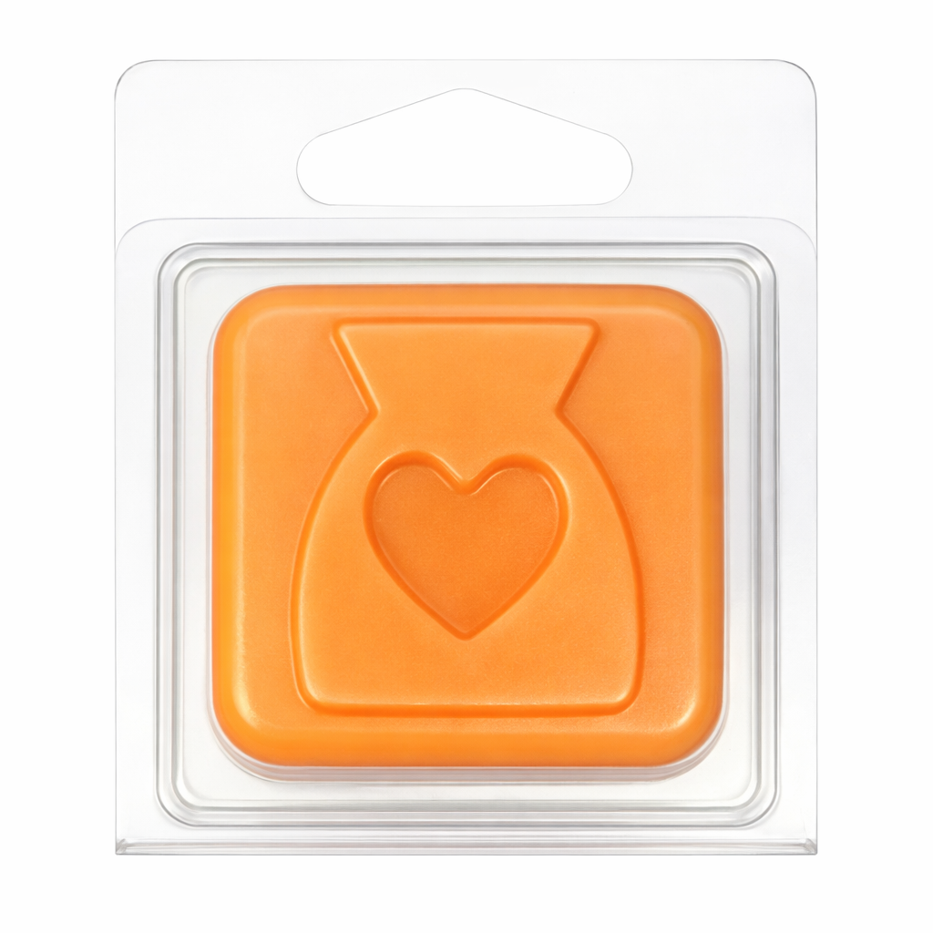Mini Orange Wax Burner Clamshell With Hanging Tab On white background 