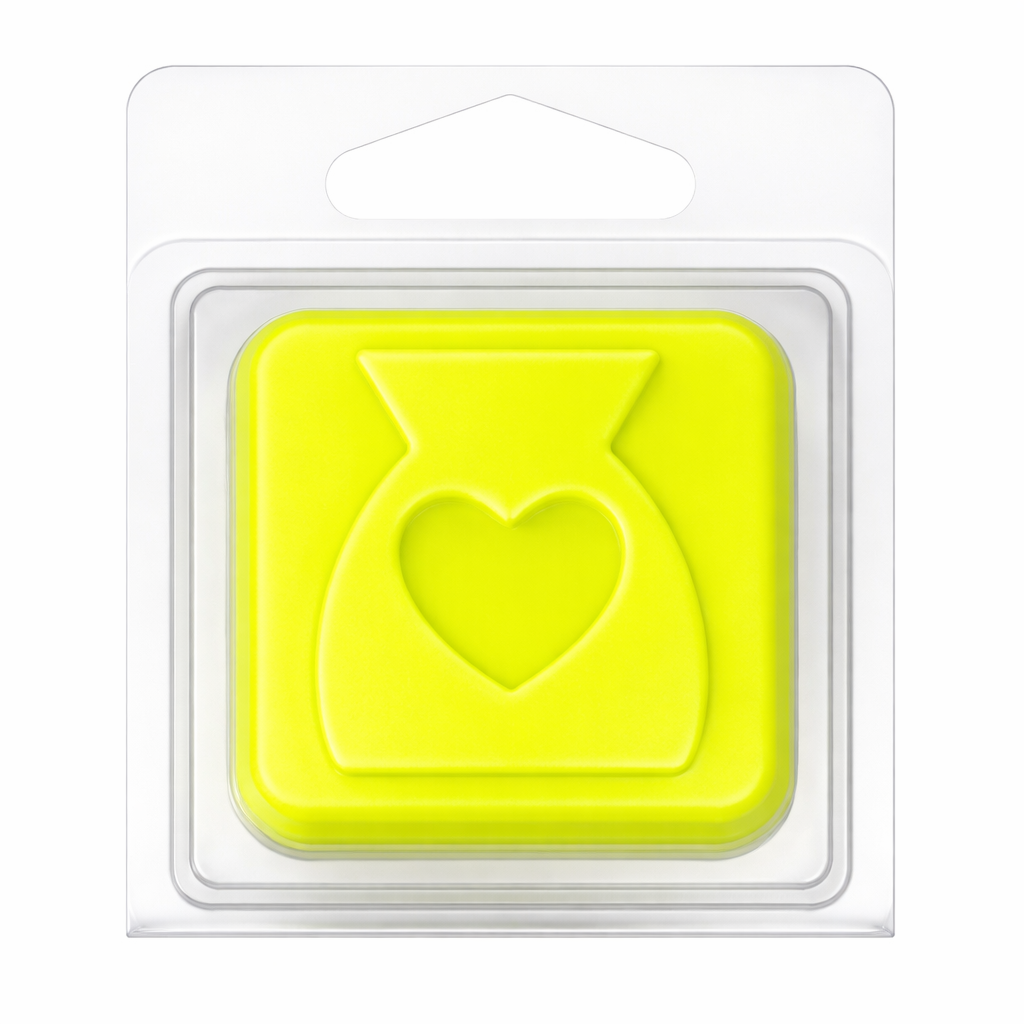 Mini Yellow Wax Burner Clamshell With Hanging Tab on a white background