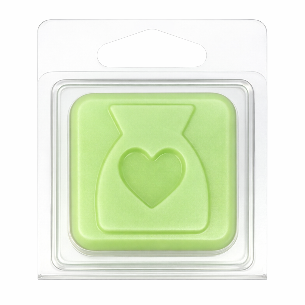 Mini Green Wax Burner Clamshell With Hanging Tab With White Background 