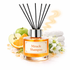 Reed diffuser labeled 'Miracle Shampoo' with fruits and flowers on a white background