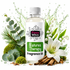 A bottle of Fizzy Whiz Natures Therapy Fragrance Oil centered on a white background, surrounded by natural ingredients including eucalyptus leaves, pine needles, moss, cinnamon sticks, a white lily of the valley, and a green splash effect.