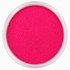 A top-down view of a round clear plastic jar filled with bright hot pink glitter powder, set against a clean white background.