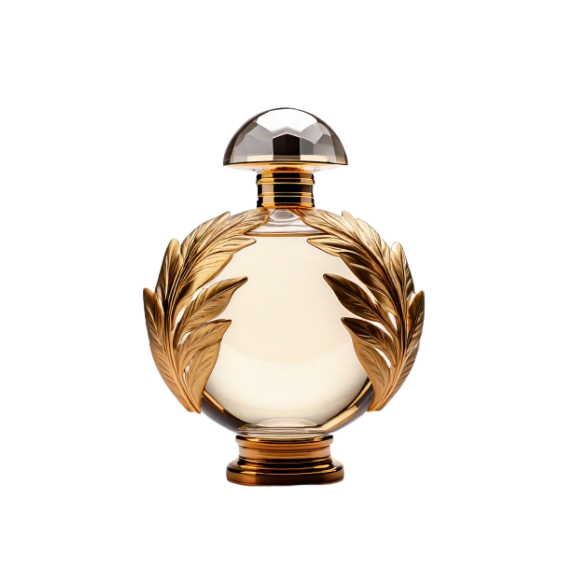 perfume bottle with gold wings and crystal top