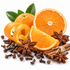 Fresh orange slices, orange peels, cinnamon sticks, cloves, and star anise arranged on a white background with green leaves visible on one orange.